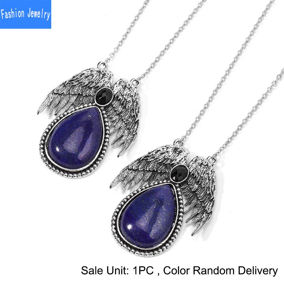 European and American Trendy Personalized Angel Wings Natural Crystal Stone Drop-shaped Pendant Necklace Jewelry