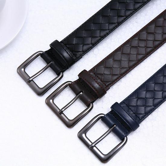 Handmade Woven Leather Belt with Alloy Buckle - Unisex Casual Fashion for Jeans