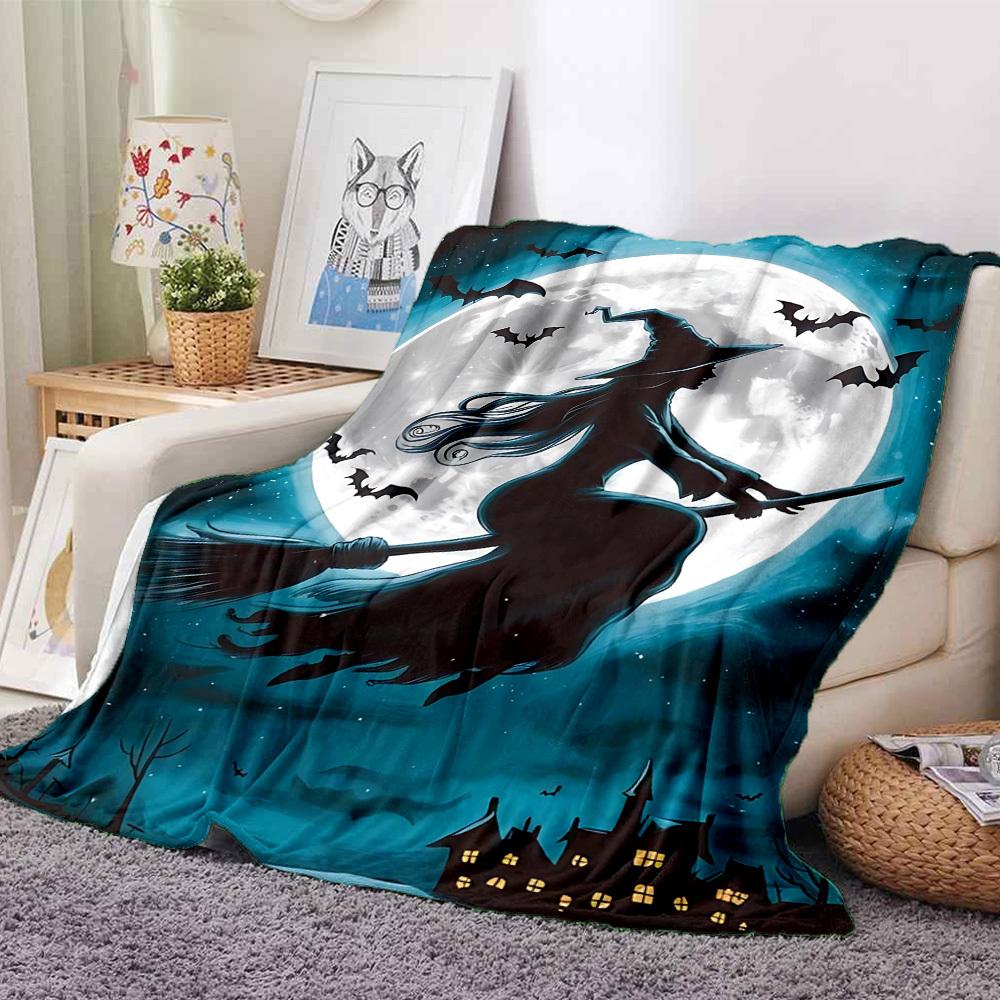 

1pc Moon Witch Print Blanket - Lightweight Flannel Blanket For Sofa, Bed, Living Room, Office, Outdoor Travel, Camping, Soft 032 130cmx150cm