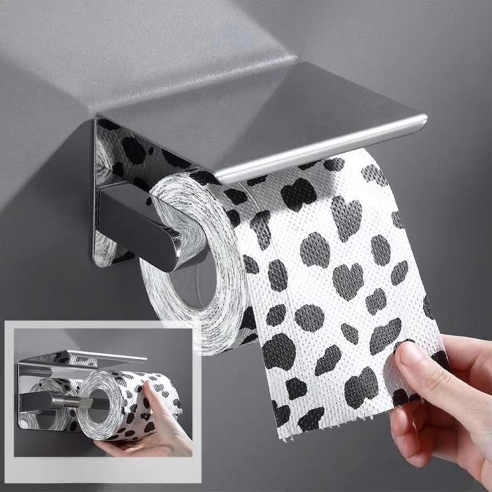 With Phone Holder Paper Towel Stand Wall Mounted Floating Paper Shelf Toilet Paper Holder  Washroom