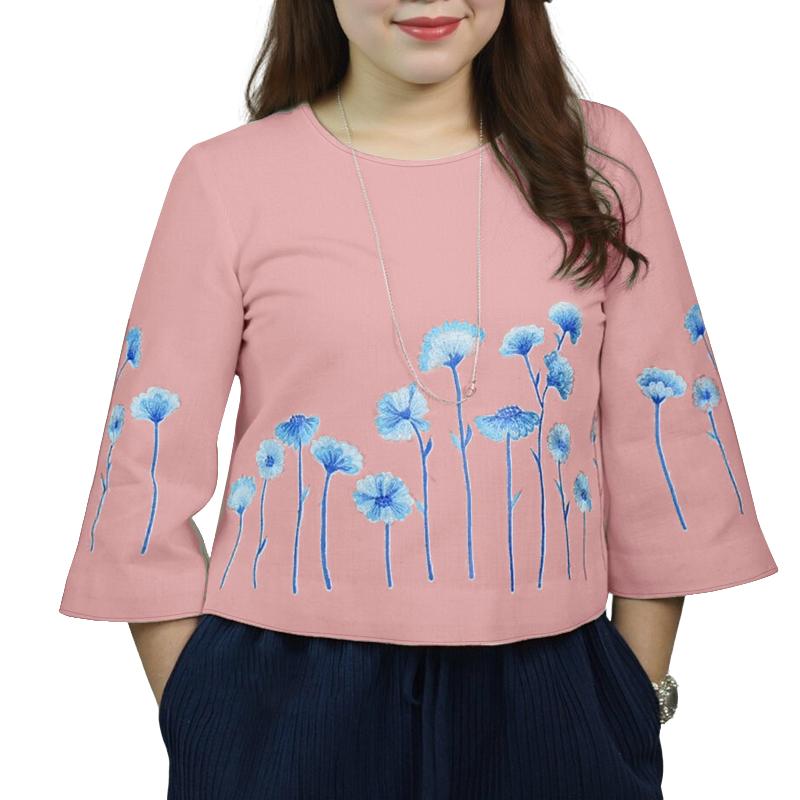 

ZANZEA Женская повседневная свободная блузка с круглым вырезом и рукавами 3/4 с принтом 5XL розовый