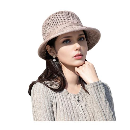 Women Basin Hat Flower Bow Decor Wide Brim Summer Bucket Hat Face-Slimming Outdoor Travel Beach Hat Headwear