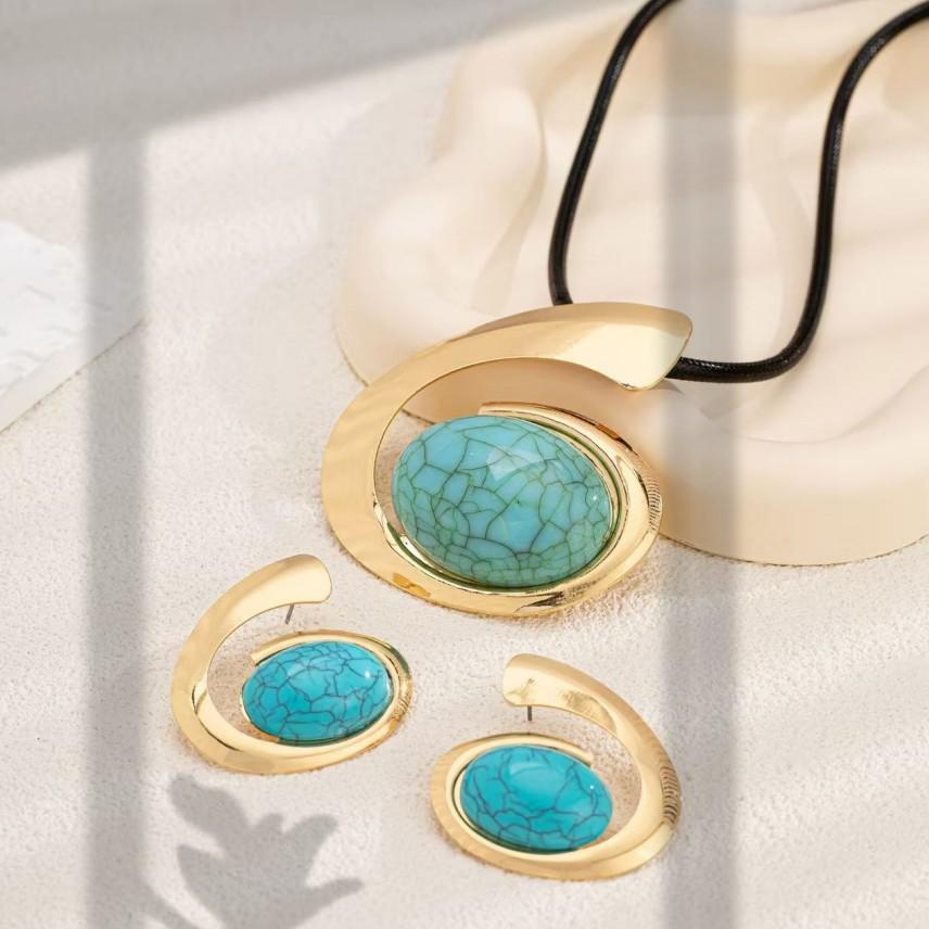 New, fashionable exaggerated spiral snail personalized design pendant necklace stud earrings necklace set