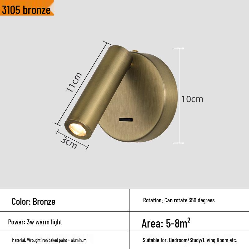 Walnut Wall Lamp with Switch - Bedroom & Hotel Bedside Reading Light