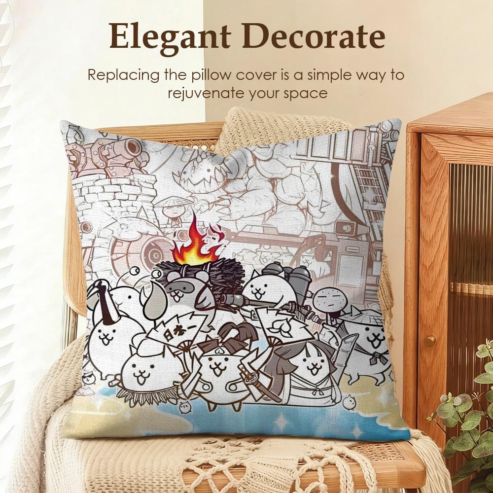 

BBattle Cats Anime Cushion Cover Natural Linen Organic Fabric DoubleSided Printing Sofa Home Decor Gift Pillow Case 30x30cm