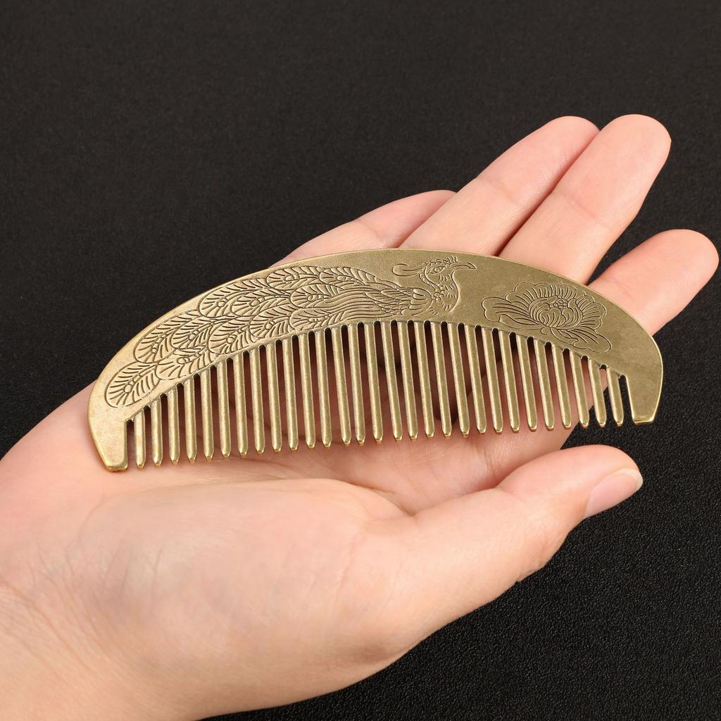 Retro Chinese Style Brass Comb Phoenix and Lotus Pattern Decorative Ornaments Dressing Table Decorations Wedding Gifts