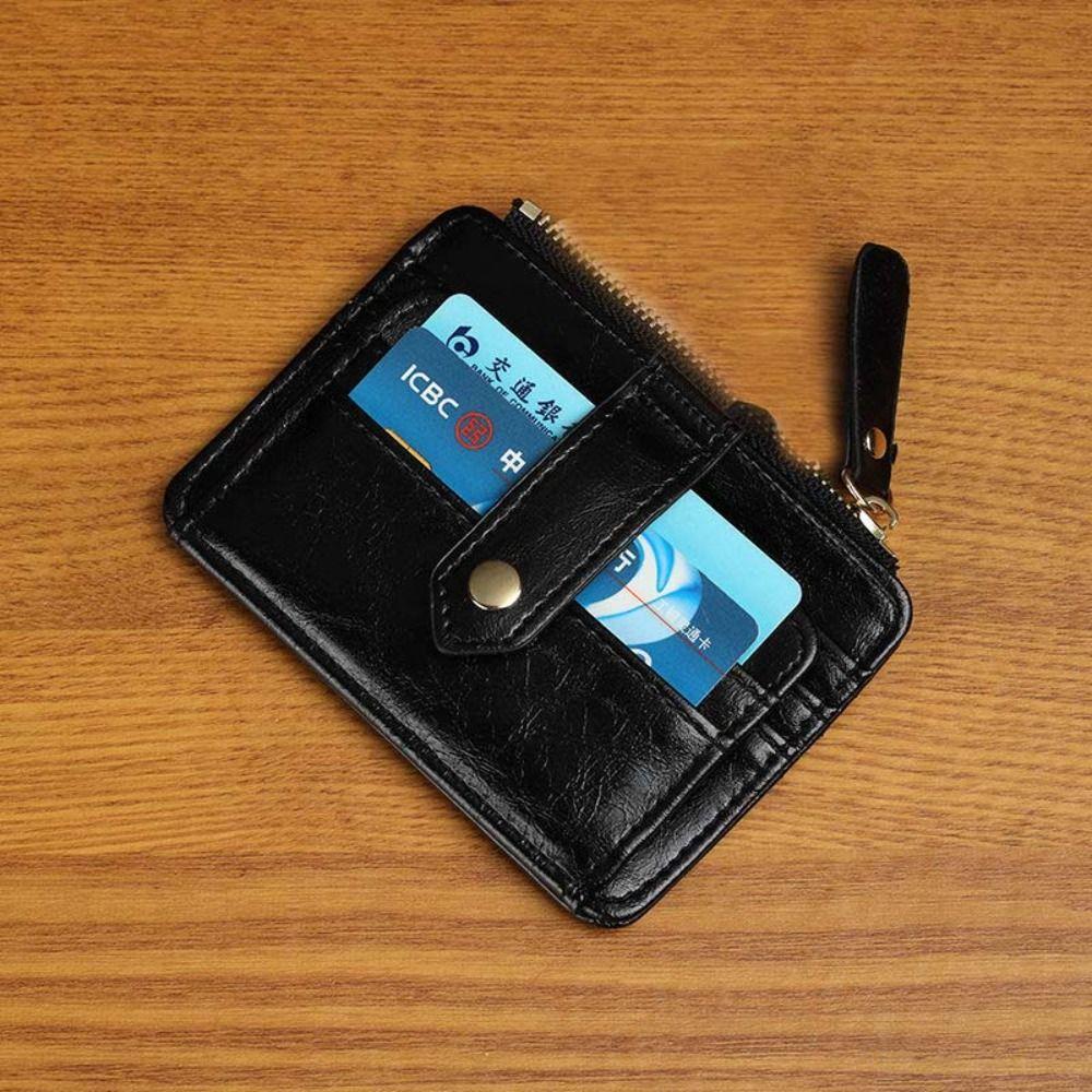 Porte-cartes rétro couleur unie style coréen porte-monnaie zippé design tendance mini portefeuille hommes