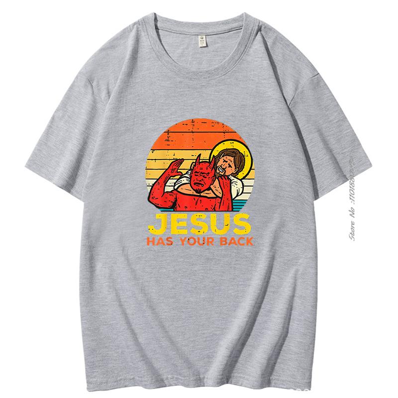 Jesus Has Your Back Jiu Jitsu Vintage Cotton Shortsleev Tops Male Kawaii Clothing Oversized T Shirt High Quality Mens Clothes