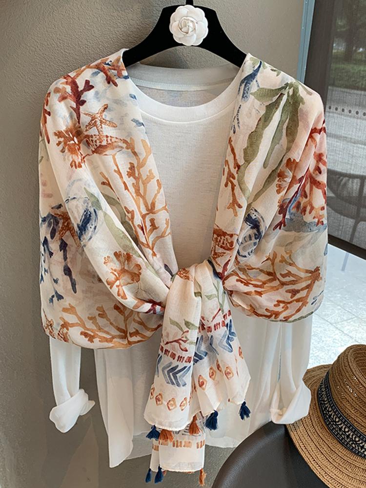 Elegant Women Silk Scarf Wrap Shawl Print Lady Sunscreen Bandanas Hijab Mujer Scarve Pareo Headscarf Boho Travel Korean Fashion