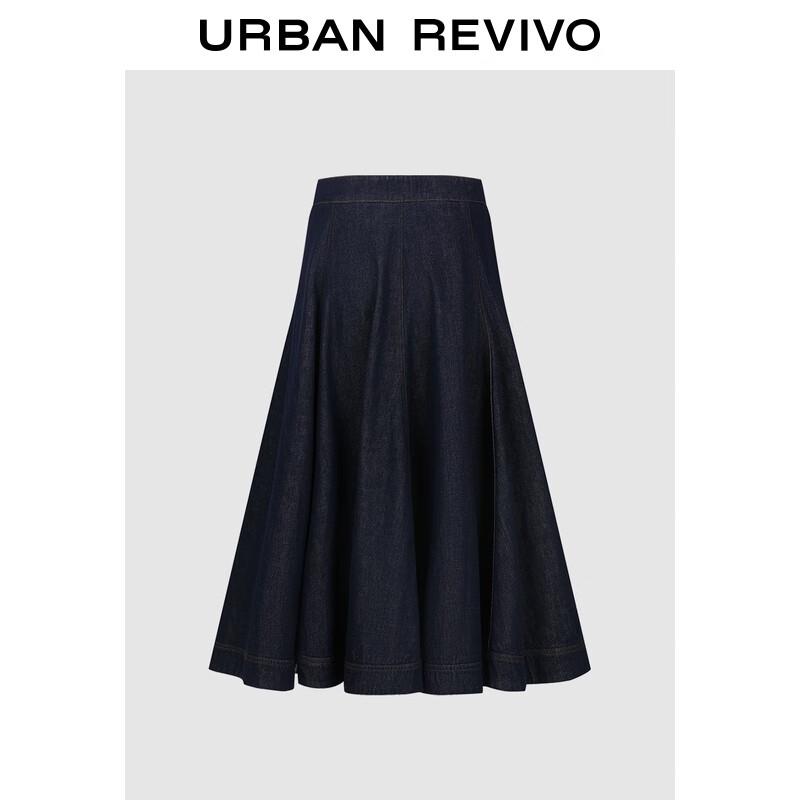 UR 2025 Women s Retro Washed Denim A-line Midi Skirt S