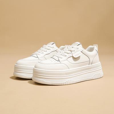 Muffin Thick-soled Little White Shoes Women's 2025 New Small Man Height Increase and Thin Round Head Lace-up Casual Sports Board Shoes