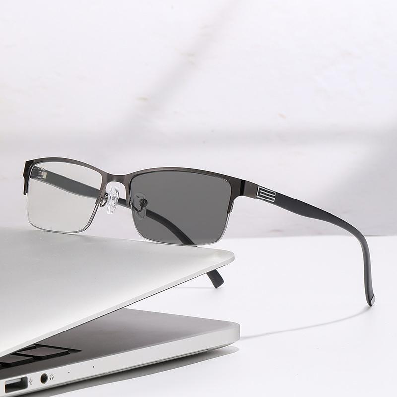 

Color-changing Men s Semi-rimmed Business Style Glasses Frame Prescription Lenses Finished Product Classic Men s Style 809 -5.5