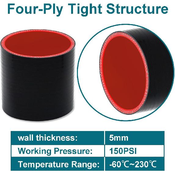 Straight ID 4" Silicone Hose Coupler, Reinforced 4-Layer Wall 5MM With 2PCS T-Bolt Clamps For Cold Air Intake, Turbo, Intercooler