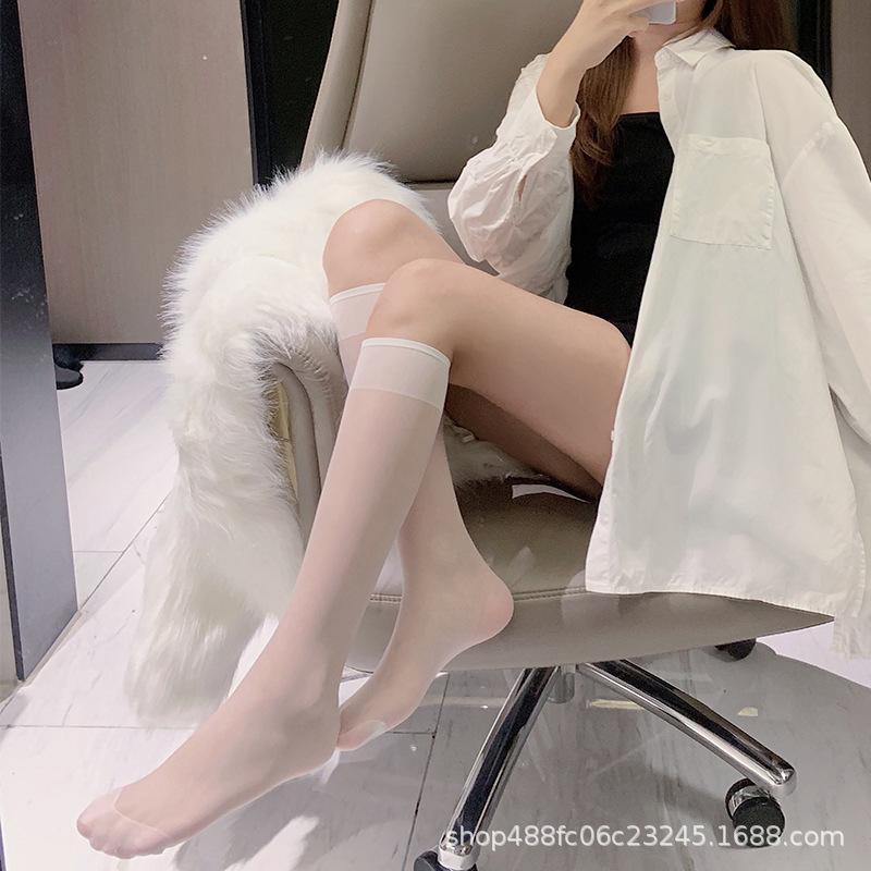 Summer Thin Stockings Transparent Calf Socks Women'S Breathable Versatile Medium Tube Socks Black Silk Knee Socks Thin Jk Calf Socks