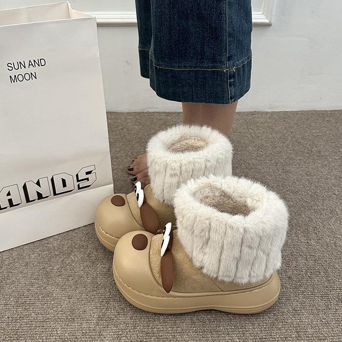 Damenmode leichte weiche Sohle Winter warmes Fell eins Schneestiefel gepolstertes Futter rutschfest lässige Sport Baumwollstiefel