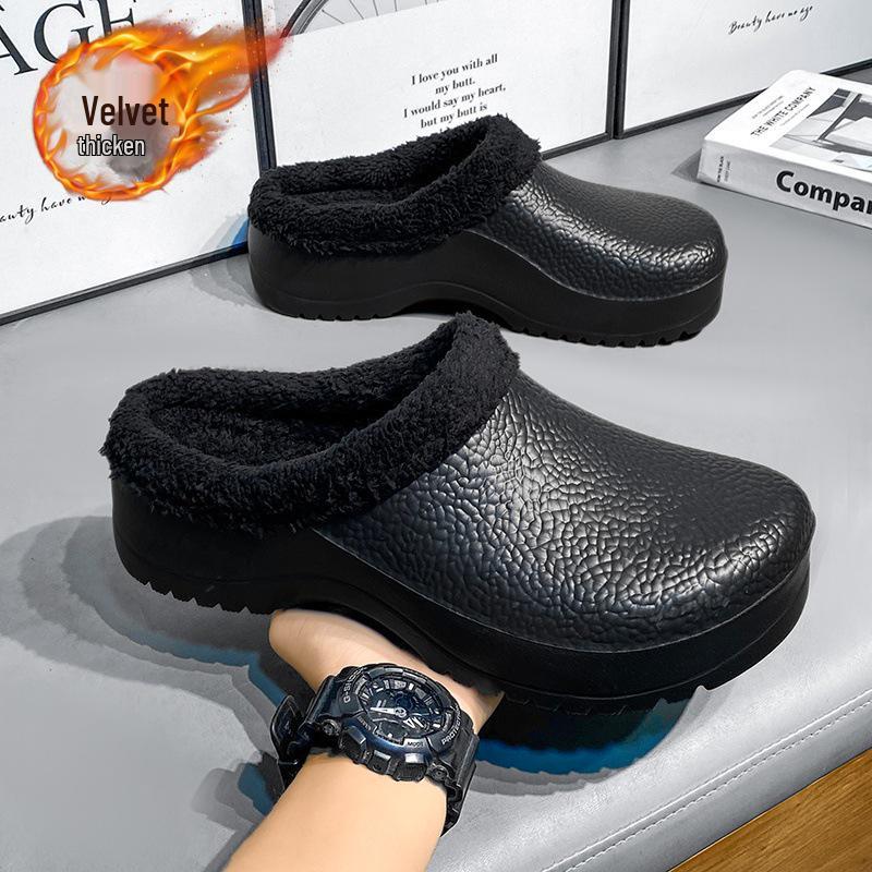 Heren Gesloten Teen Katoenen Pantoffels 2025: Warm, Antislip, Waterdicht, Dikke Zool voor Binnen/Buiten