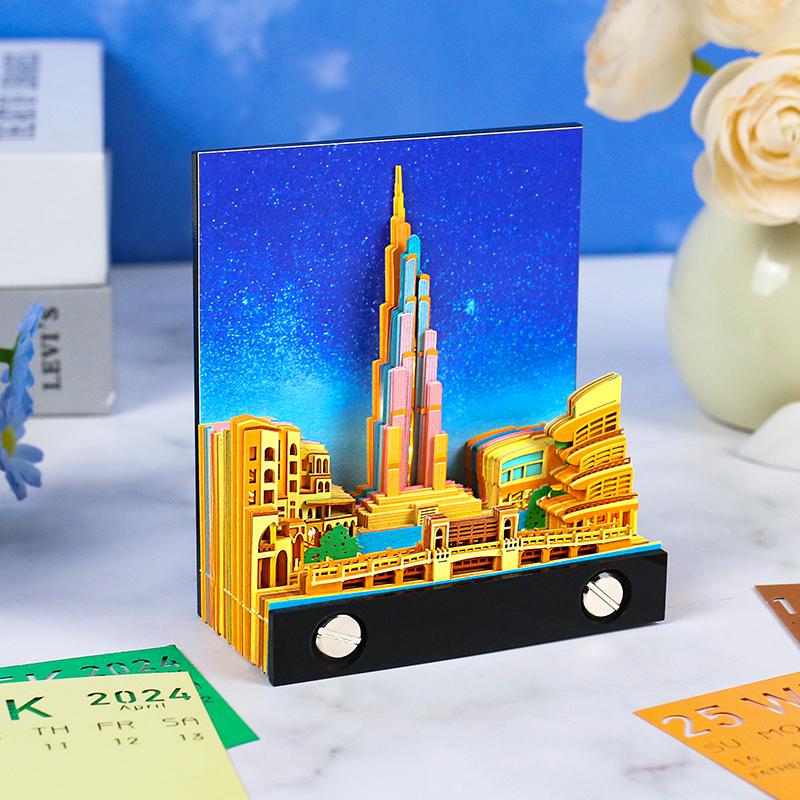 3D Memo Pad Custom Weekly Calendar Sticky Note Dubai Tower Castle Tear Off Notepad Stationery Set Landmark Souvenir Gift Items