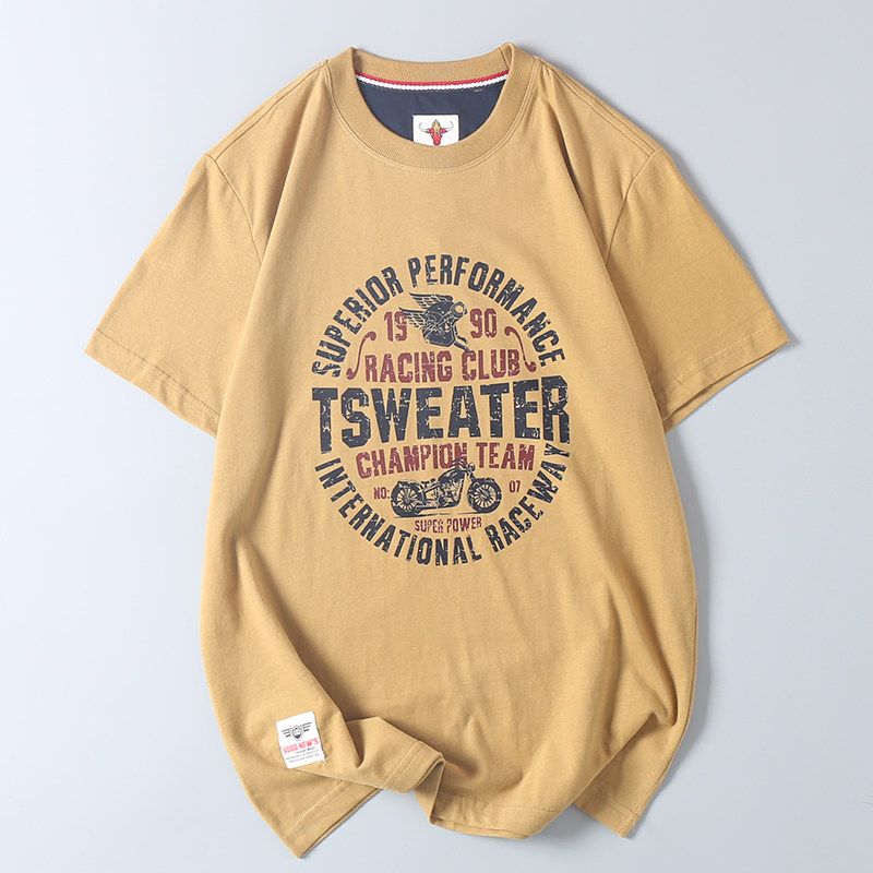 Soft and Comfortable! Exported Quality, Label-Cut, Pure Cotton Printed Short-Sleeve T-Shirt for Men, Loose Fit, Casual Round Neck Base Shirt