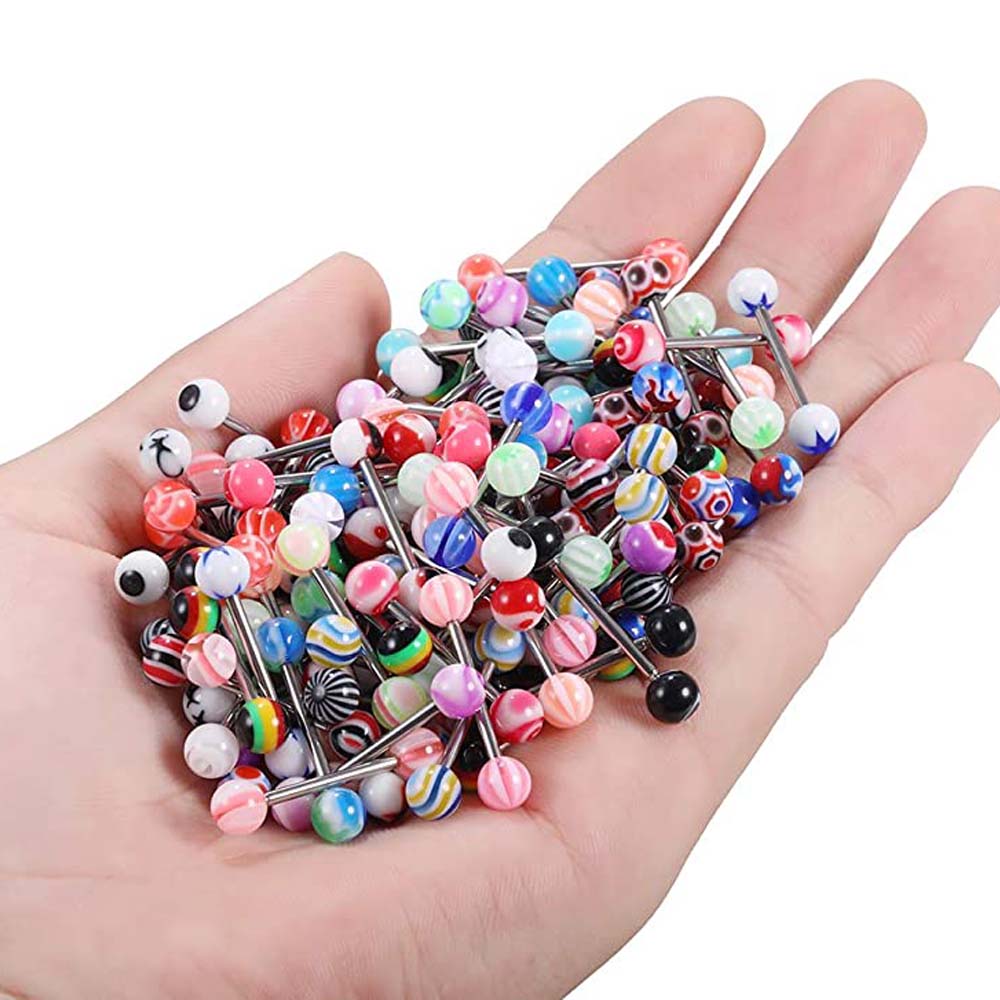 10PCS Random Colors Bioflex Nipple Barbell 16mm Acrylic Ball Tongue Rings Nipple Ring Retainer 14G Flexible Tongue Piercing Bar
