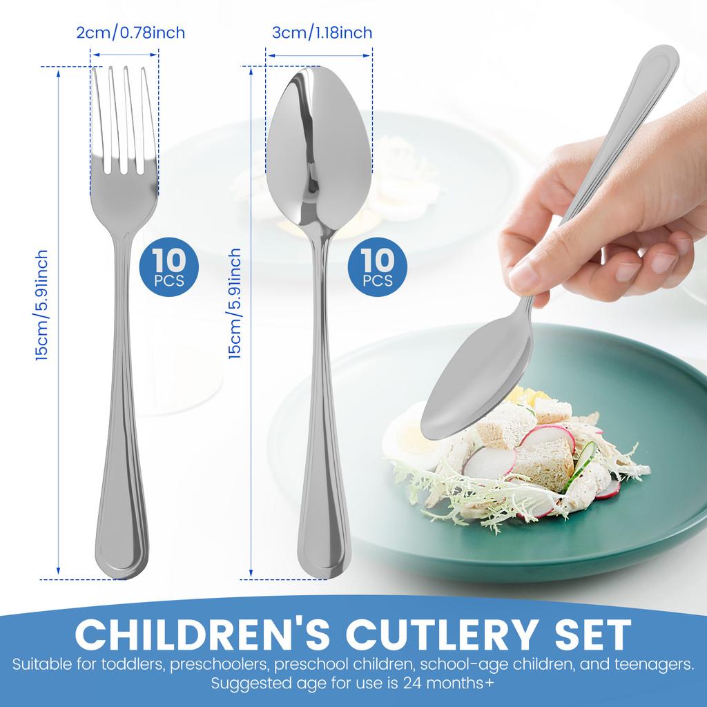 10/20Pcs Tableware Set Stainless Steel Child Fork and Spoon Kit 15/16cm Kid Tableware Flatware Kit for Kindergartens and Schools