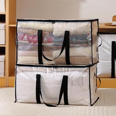 2Pcs Double Zipper Transparent Storage Bag Large Capacity Foldable Moving Luggage Bags with Handle Dustproof