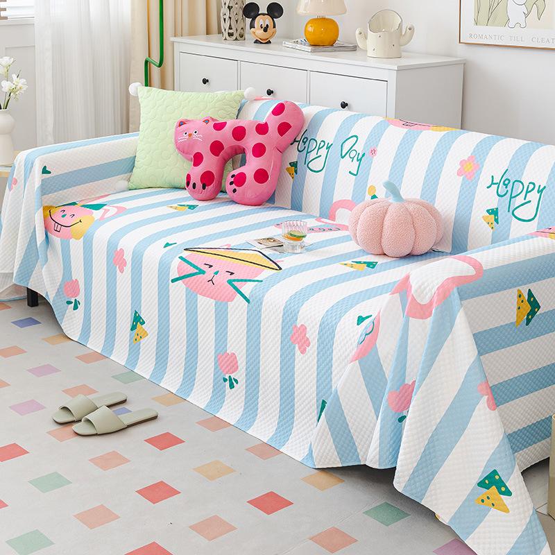 Summer Ice Silk Sofa Cover Cloth Light Luxury High-Grade Cream Style Cute Cartoon Ins Cool Feeling Cover Towel