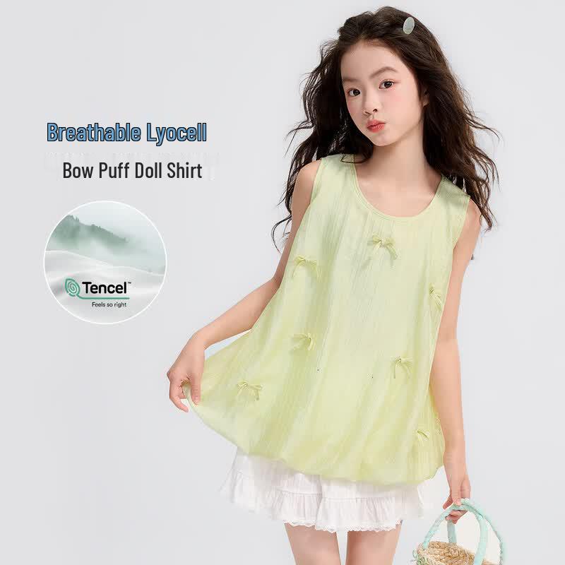 Girls Tencel Sleeveless Bowknot Doll Top 120