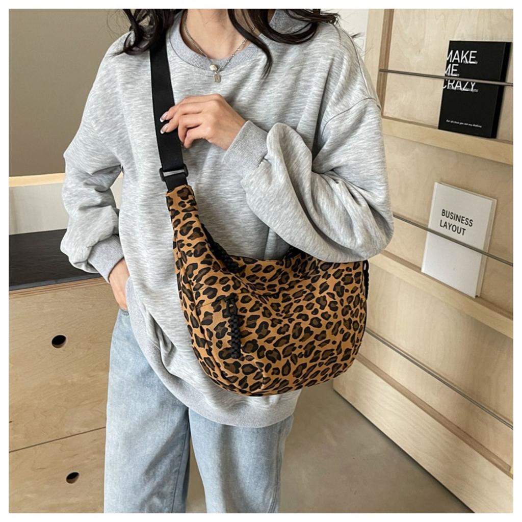 Leopardenmuster Leinwand Knödeltasche, Sportlicher Stil, Lässige und Vielseitige Beliebte Stofftasche, Tragbare und Modische Einzel-Schulter Crossbody-Tasche
