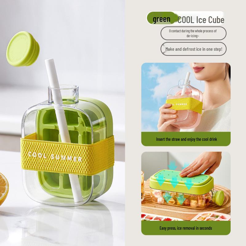 Ice Cube Tray & Storage Box with Kettle and Straw for Refrigerator