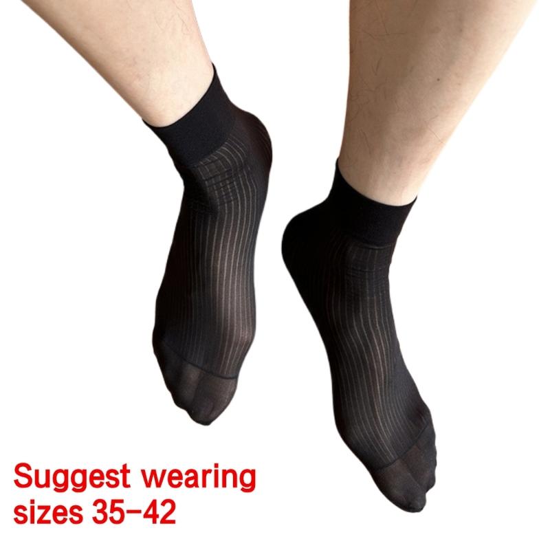 Herren Nylon Durchsichtige Anzugsocken Business Kleidersocken Elastisch Dünn Gestreift Durchsichtig Formell Kurzrohr Knöchelsocken