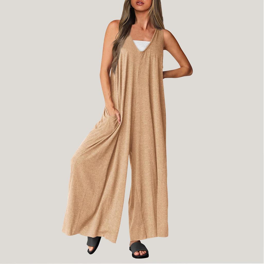 Damen-Overall, lässig, Sommer, lockerer Overall, ärmellos, Tank-Top, V-Ausschnitt, weites Bein, Overall, Damen-Arbeitskleidung, Overall