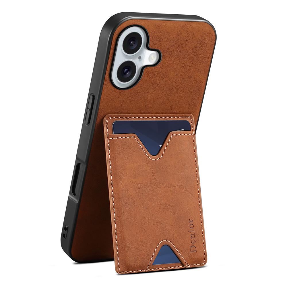 

DENIOR For iPhone 17 Case Card Holder Kickstand Leather+PC+TPU Phone Cover Brown