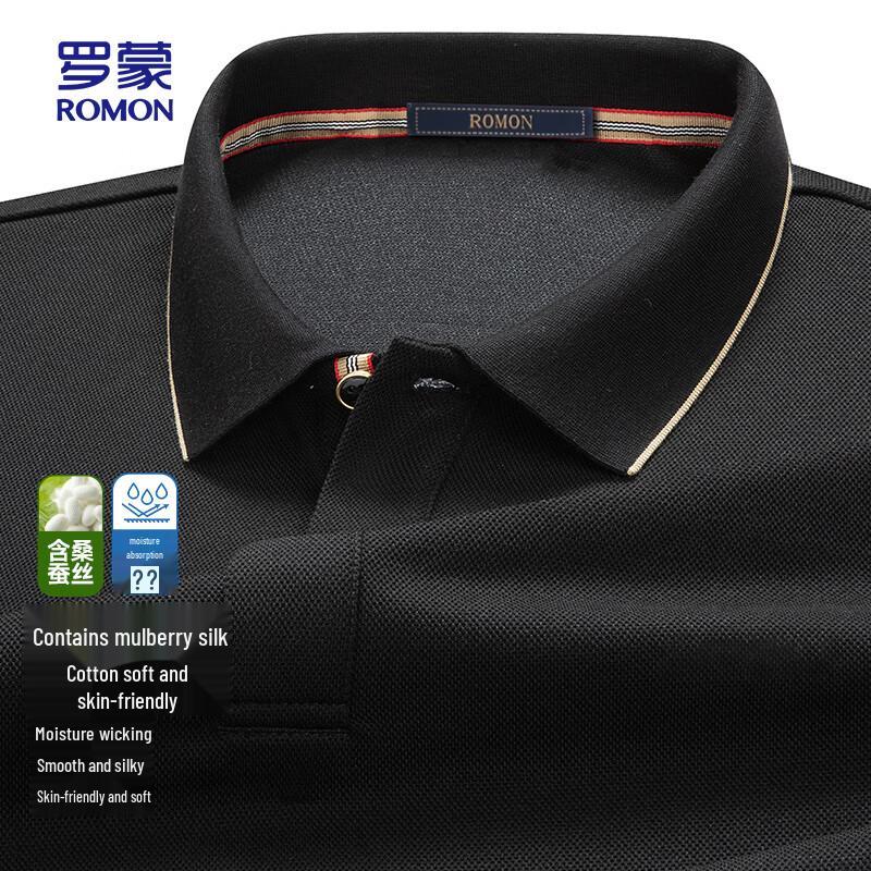 ROMON Men's Solid Polo Business Casual Long Sleeve T-Shirt