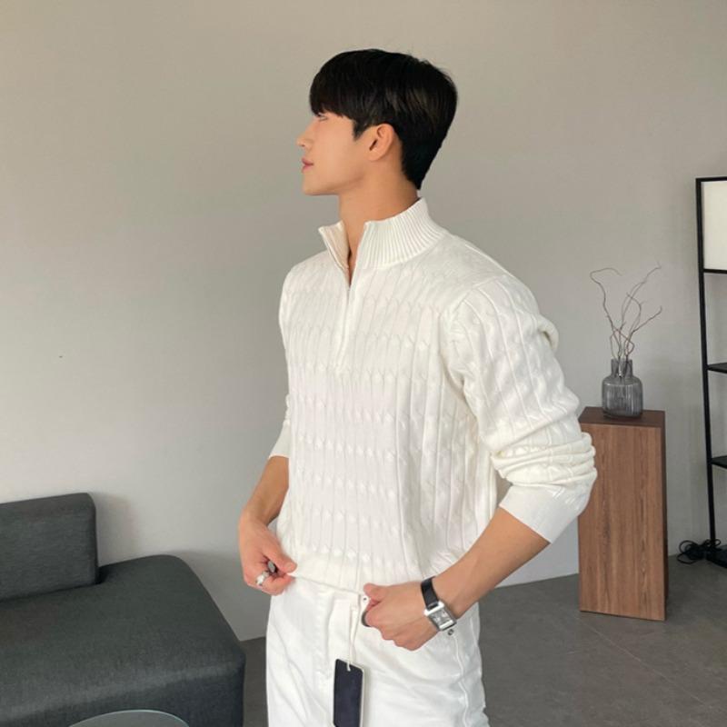 Autumn and Winter Fashion Half-turtleneck Zipper Sweater Men's Pullover Long-sleeved Sweater All-match Top