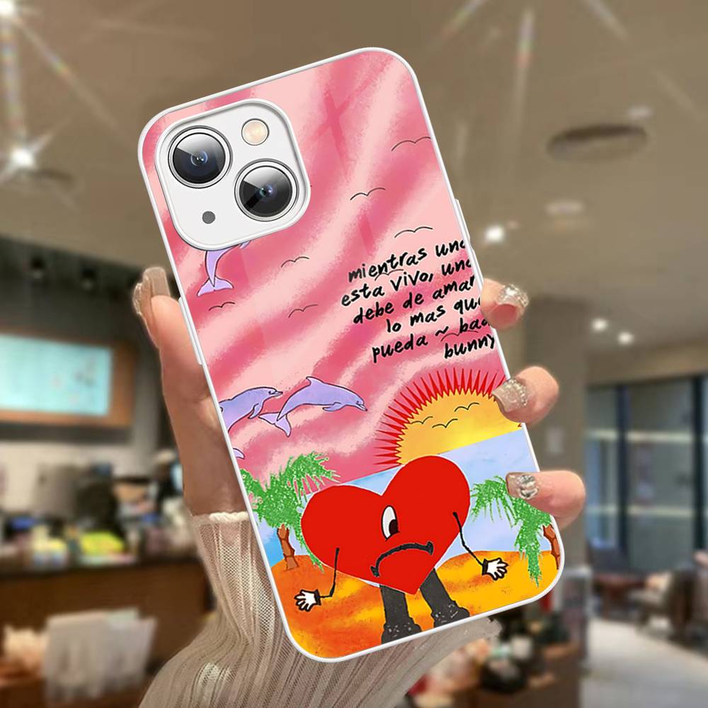 B-Bad Bunny Art For IPhone 14 13 12 Mini 11 Pro XS Max X XR 14 Plus Tempered Glass Cover