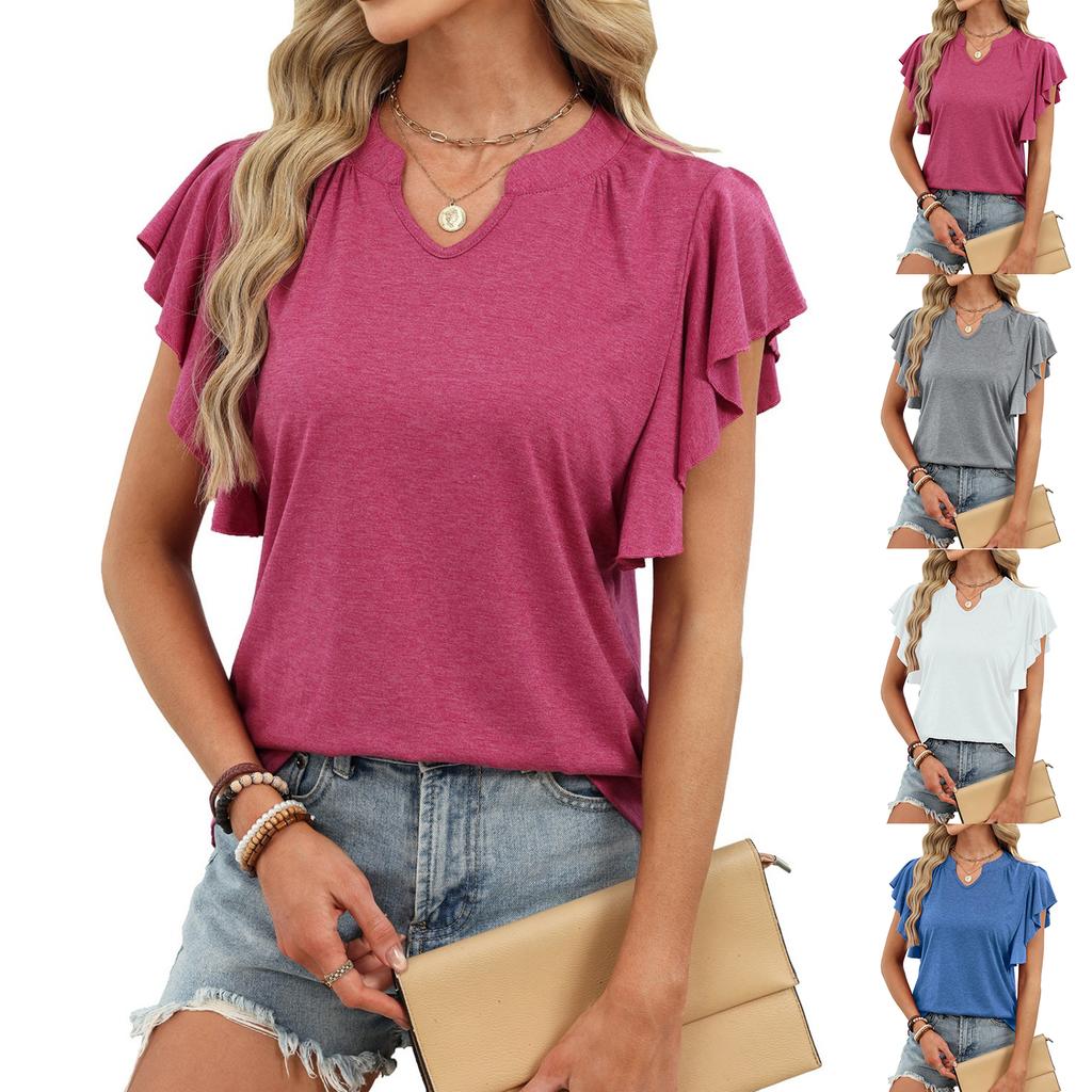 Women V Neck Short Sleeve T Shirt Loose Fit Batwing Sleeve Casual Top Lightweight Soft Fabric Comfortable Summer Blouse