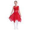 Kids Girls Lyrical Modern Contemporary Dance Dress Ballet Leotard Dress Cut Out Front Backless Mesh Tulle Skirt