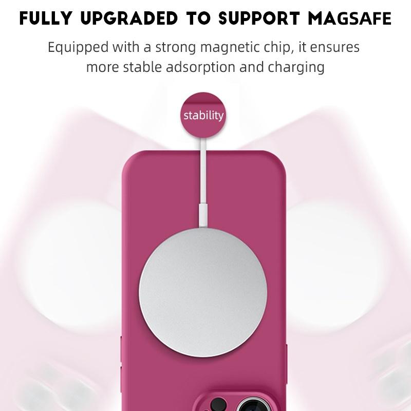 Funda magnética de silicona líquida para iPhone 14 15 11 12 13 16 Pro Max Plus, suave, a prueba de golpes, con carga inalámbrica y cubierta protectora.