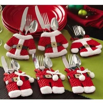 Party Decoration - Set of 6 Santa Claus Costumes - Red - Polyester - Mixed