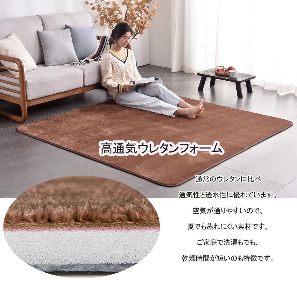 AICOMRI mat 15mm compatible with underfloor heating and heated thick and solid brown 2-tatami rug, 185x185cm, thick, low-rebound, soundproof,
