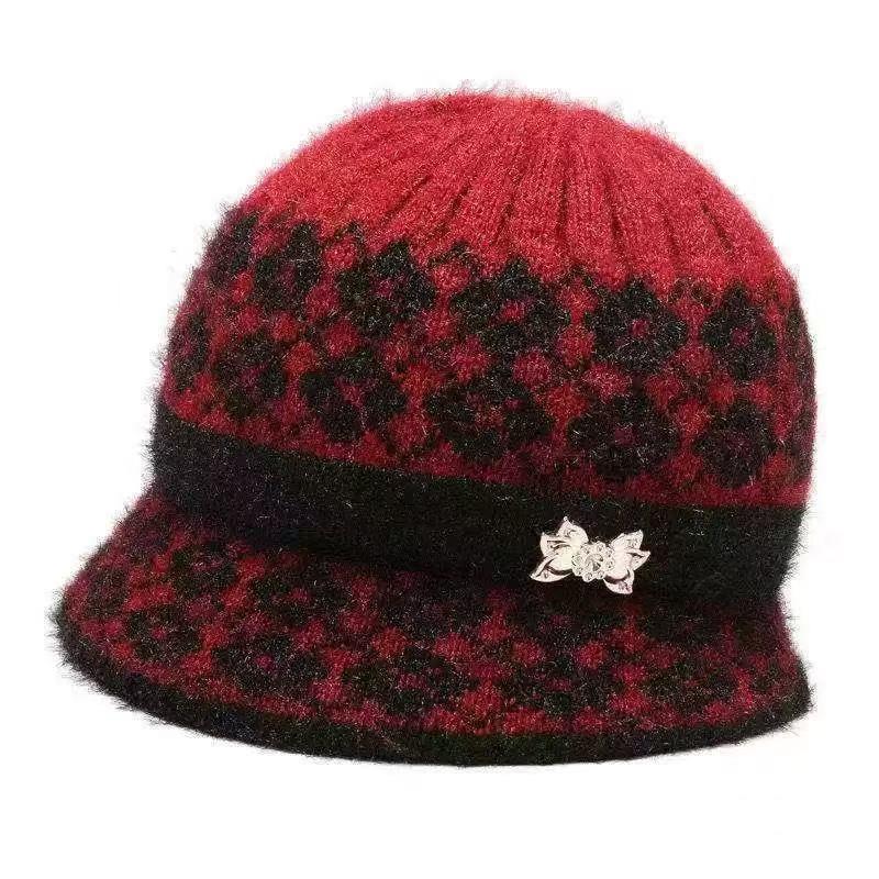Autumn and winter warm middle-aged old lady hat grandma old man fashion knitted wool hat fleece thickened big eaves hat