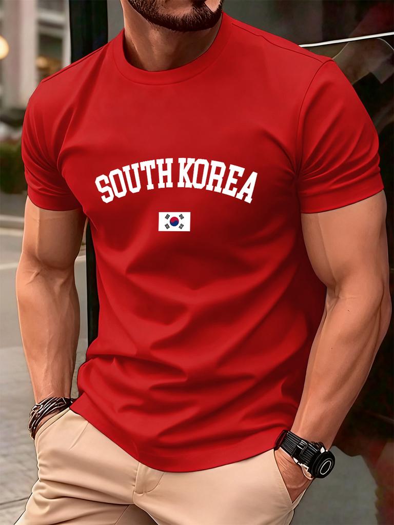 South Korea Flag Printing Mens TShirt Cotton Summer Comfortable Soft Tops Oversized ONeck Short Sleeve T Shirt Casual Clothes