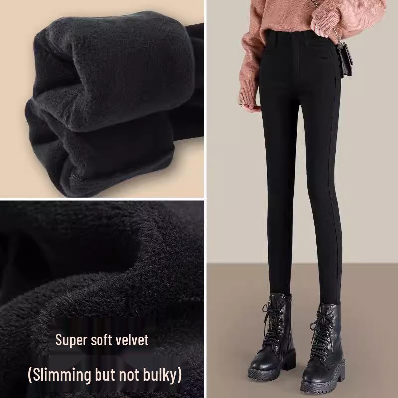 

Женские черные леггинсы с высокой талией и подкладкой из овечьей шерсти - Коллекция Зима 2024 S fits 78-95 catties