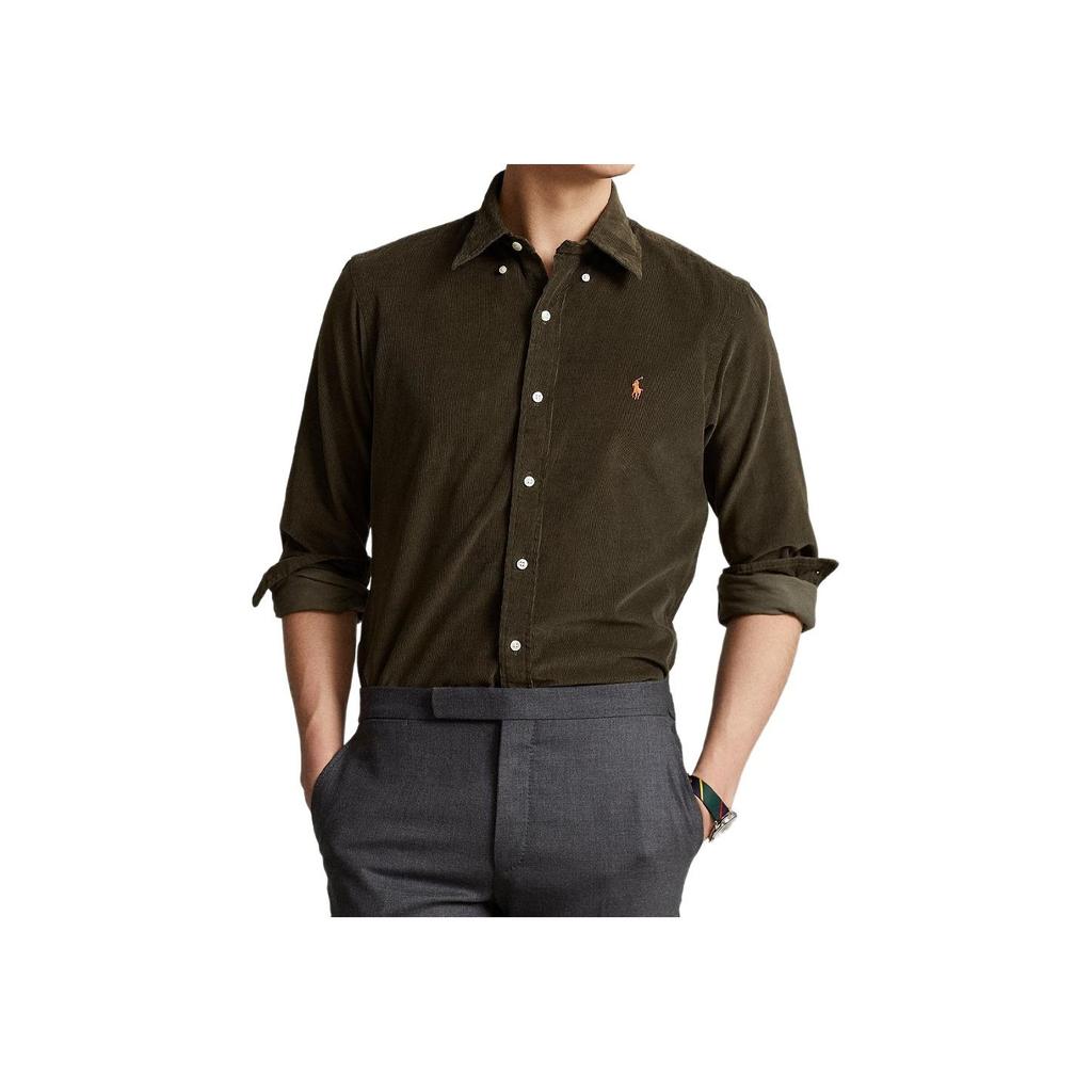 Polo Ralph Lauren FW22 Solid Logo Embroidered Long Sleeve Shirt Men shirts Olive-Green 710818761-014