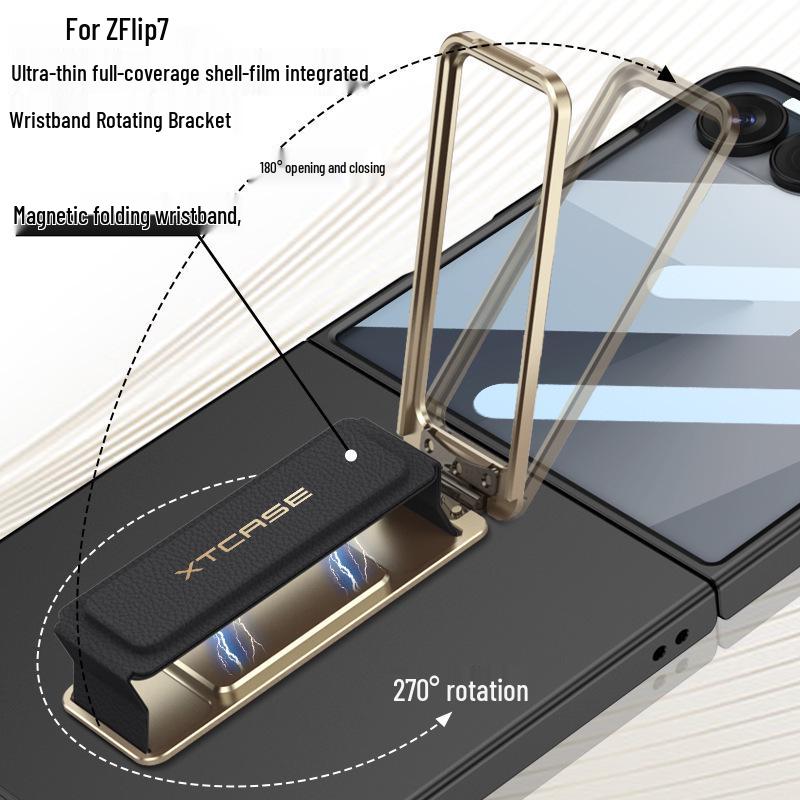 Samsung Z Flip7 Phone Case with Wrist Strap & Rotating Stand - Premium Protection for Folding Screen