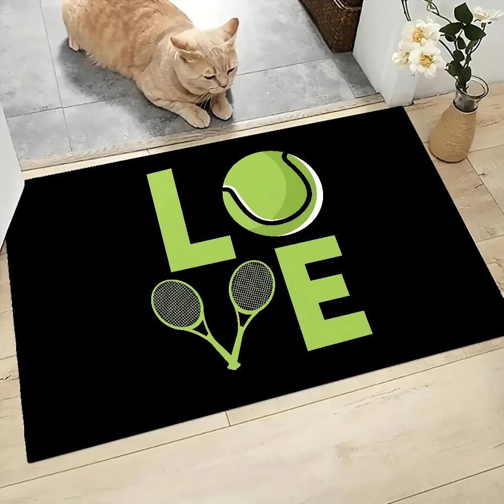 Tennis Court Net Ball Green Blue Graphic Printed Flannel Doormat Non-Slip Bathroom Kitchen Entrance Carpet Decor Floor Mat
