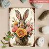 Vintage Shabby Chic Easter Bunny Metal Sign Peach Pink Flowers Farmhouse Wall Art