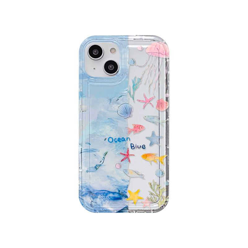 Ocean small fish jellyfish suitable for iPhone17ProMax drop mobile phone case 16Pro Apple 14 all-inclusive 13 popular