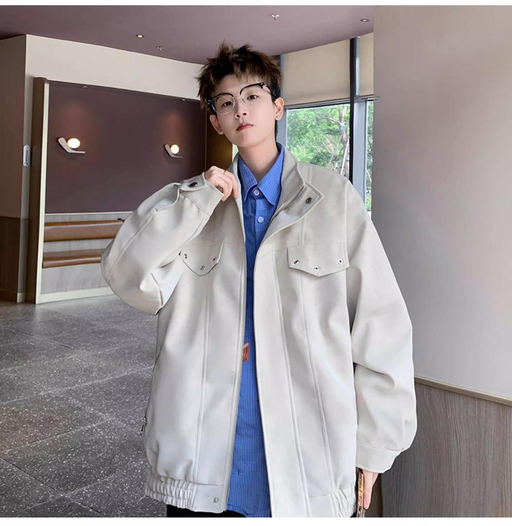 Meilade Men's Retro PU Leather Jacket - Autumn/Winter Trendy, High Street Loose Fit, Handsome Stand Collar Casual Outerwear