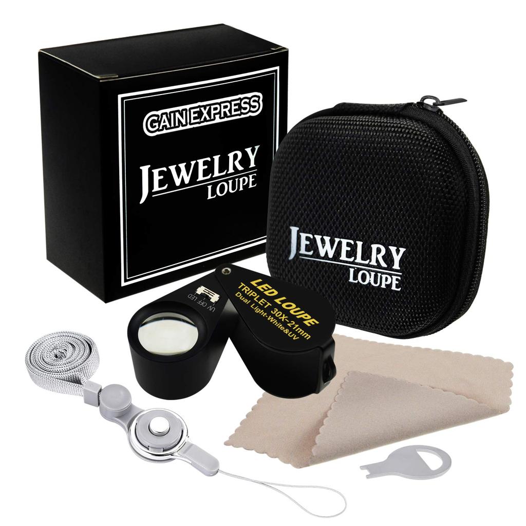Gain Express Jewelry Loupe Lighted Jewelry Hastings Triplet Magnifier 30x for and More LED and UV Magnifier, Magnifier, Coins, Gemstones, Stamps,